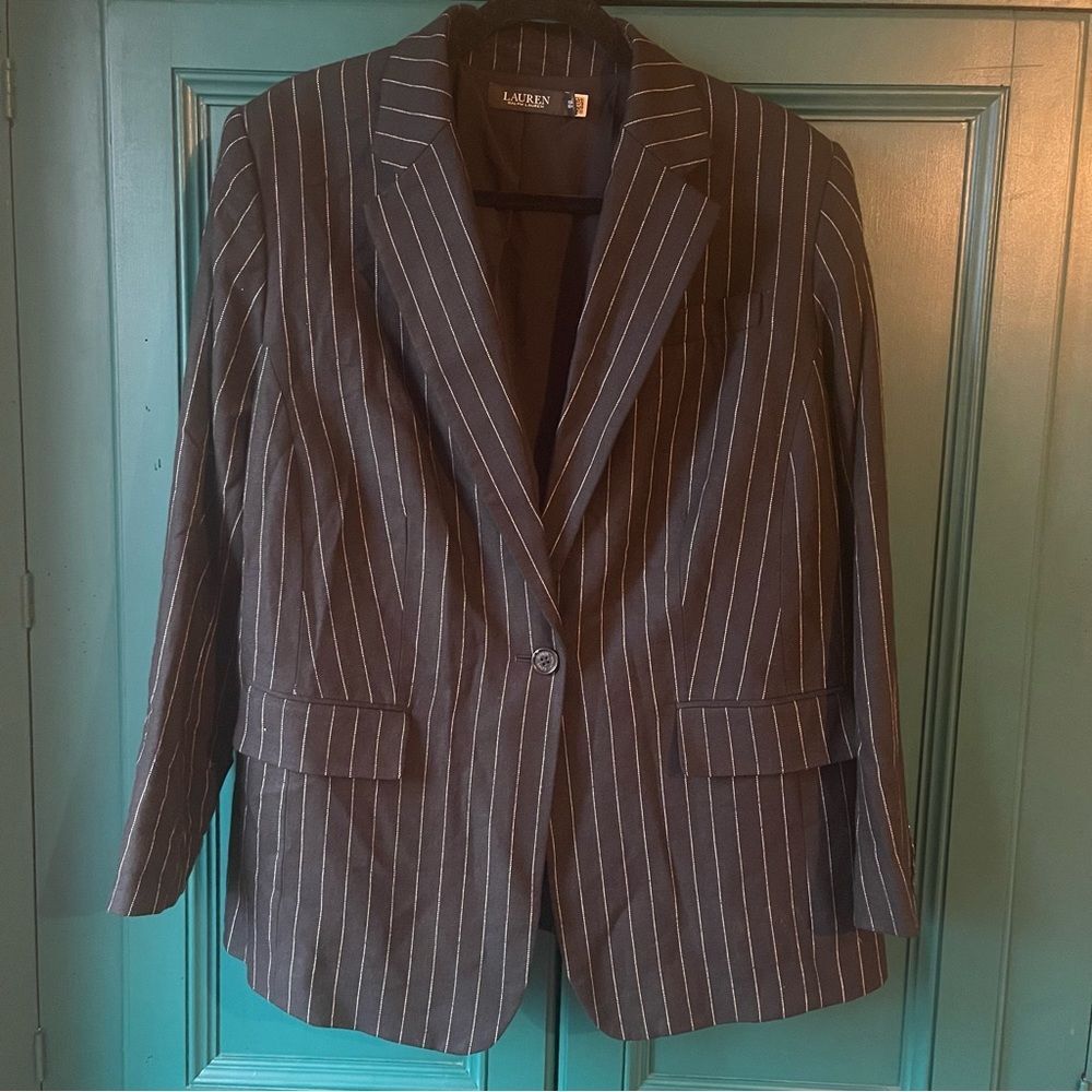 Black Label LAUREN Ralph Lauren Striped Blazer Linen Blend Sz 16w